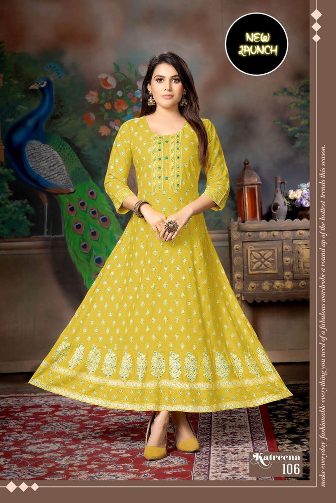 Beauty Queen Katreena 1 Fancy Ethnic Wear Rayon Long Kurti Collection